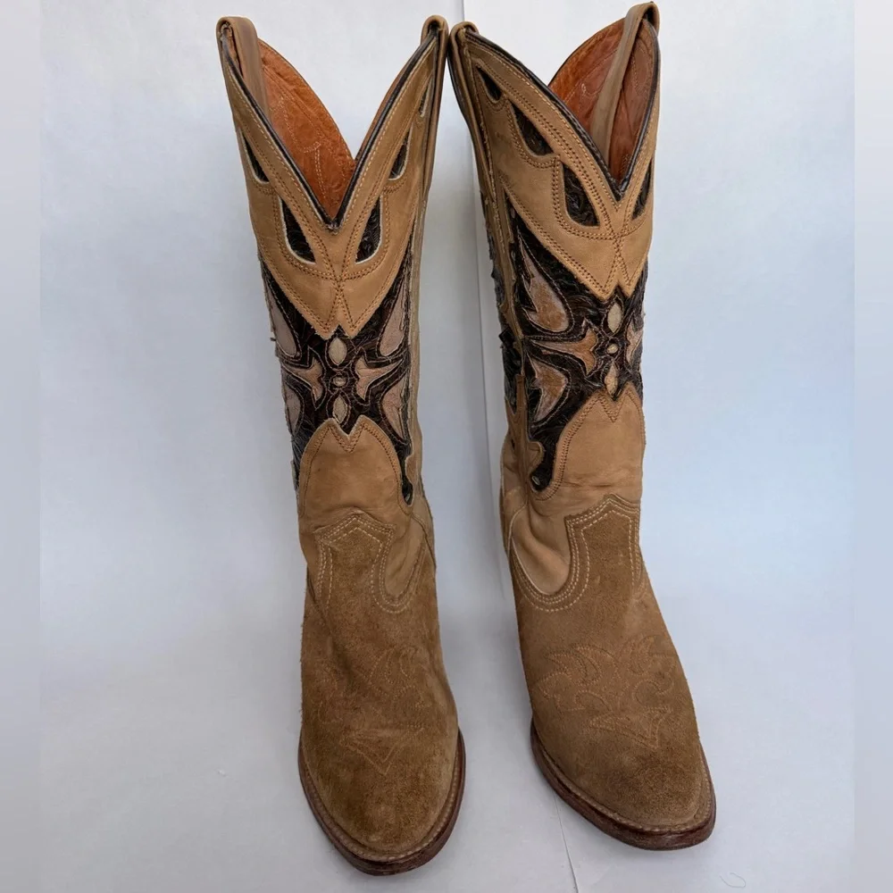 Miss Capezio Brown Suede Butterfly Western Cowgirl Boots in size 7.5 - Picture 5 of 7